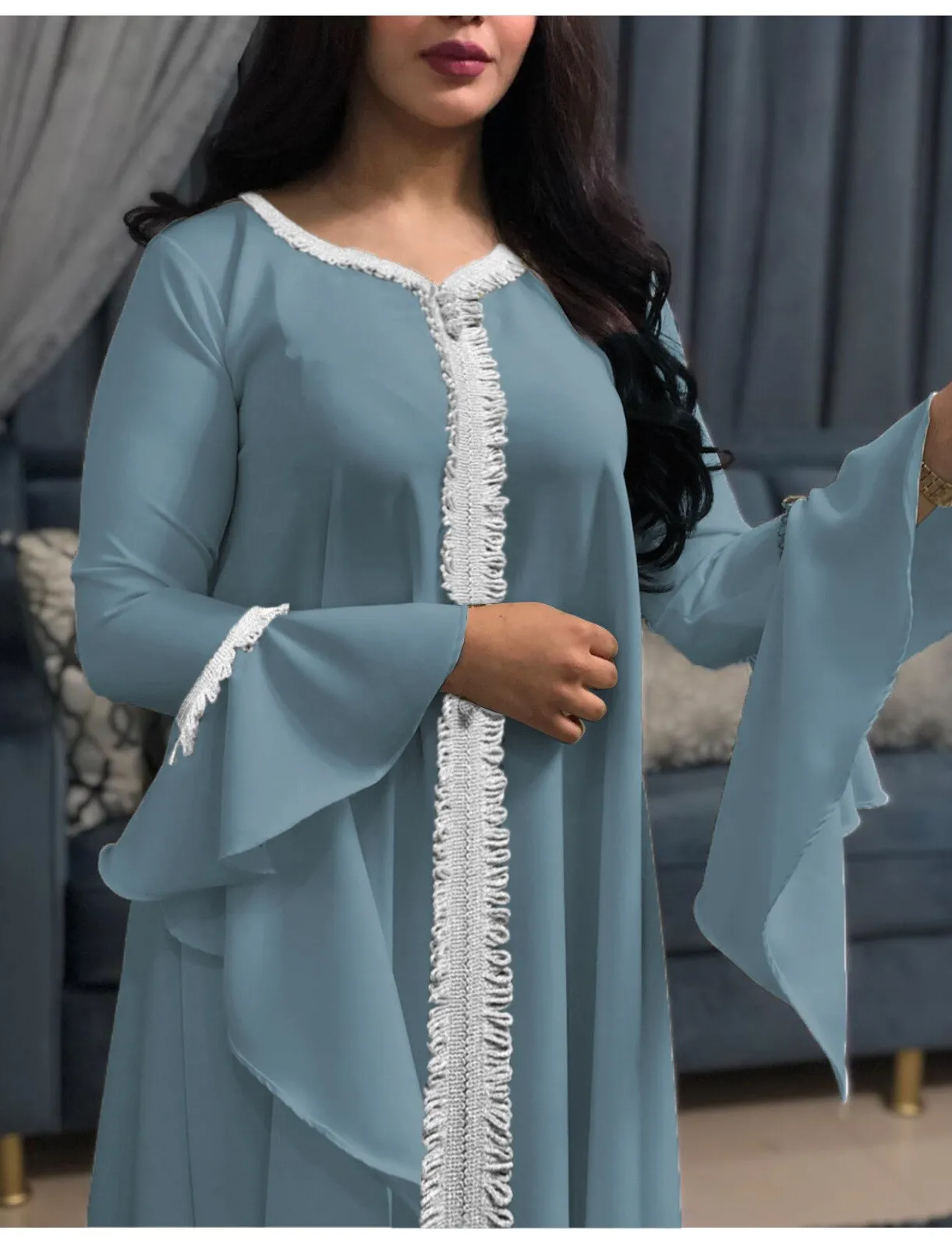 Wjczt Eid Style Abayas For Woman Dubai Fashion Polyester Chiffon Plus Size Long Muslim Dress Appliques Diamonds Robe Femme