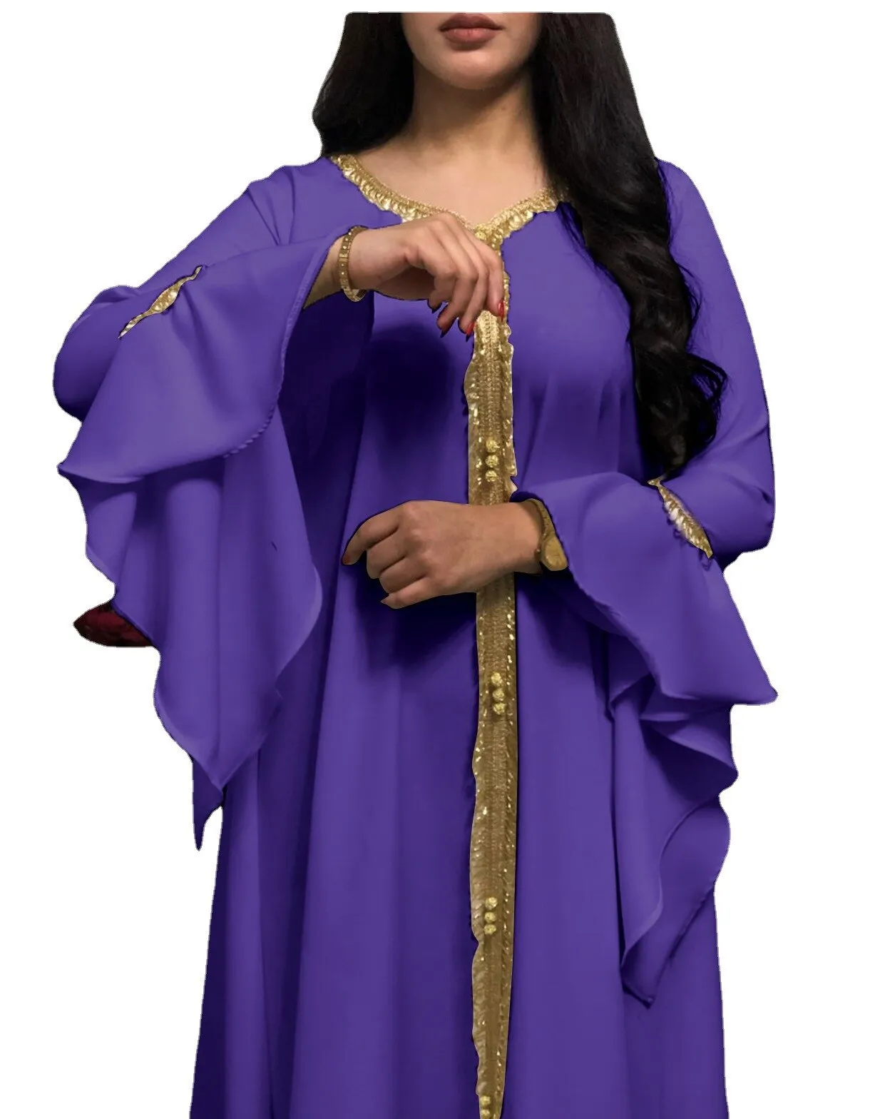 Wjczt Eid Style Abayas For Woman Dubai Fashion Polyester Chiffon Plus Size Long Muslim Dress Appliques Diamonds Robe Femme