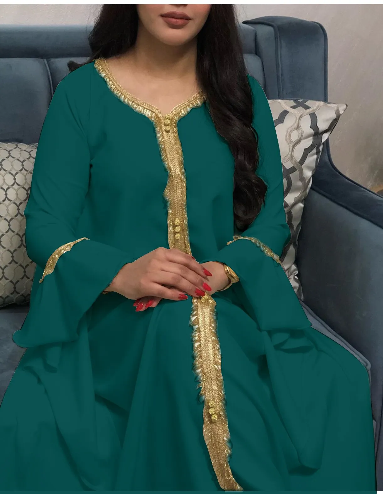 Wjczt Eid Style Abayas For Woman Dubai Fashion Polyester Chiffon Plus Size Long Muslim Dress Appliques Diamonds Robe Femme