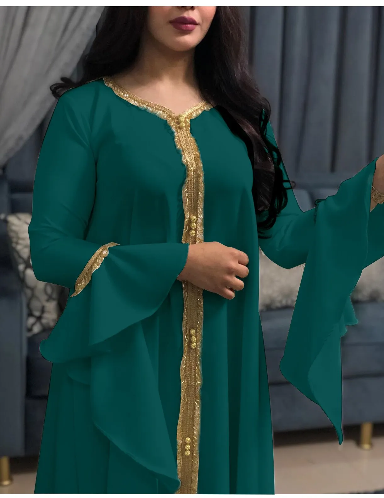 Wjczt Eid Style Abayas For Woman Dubai Fashion Polyester Chiffon Plus Size Long Muslim Dress Appliques Diamonds Robe Femme