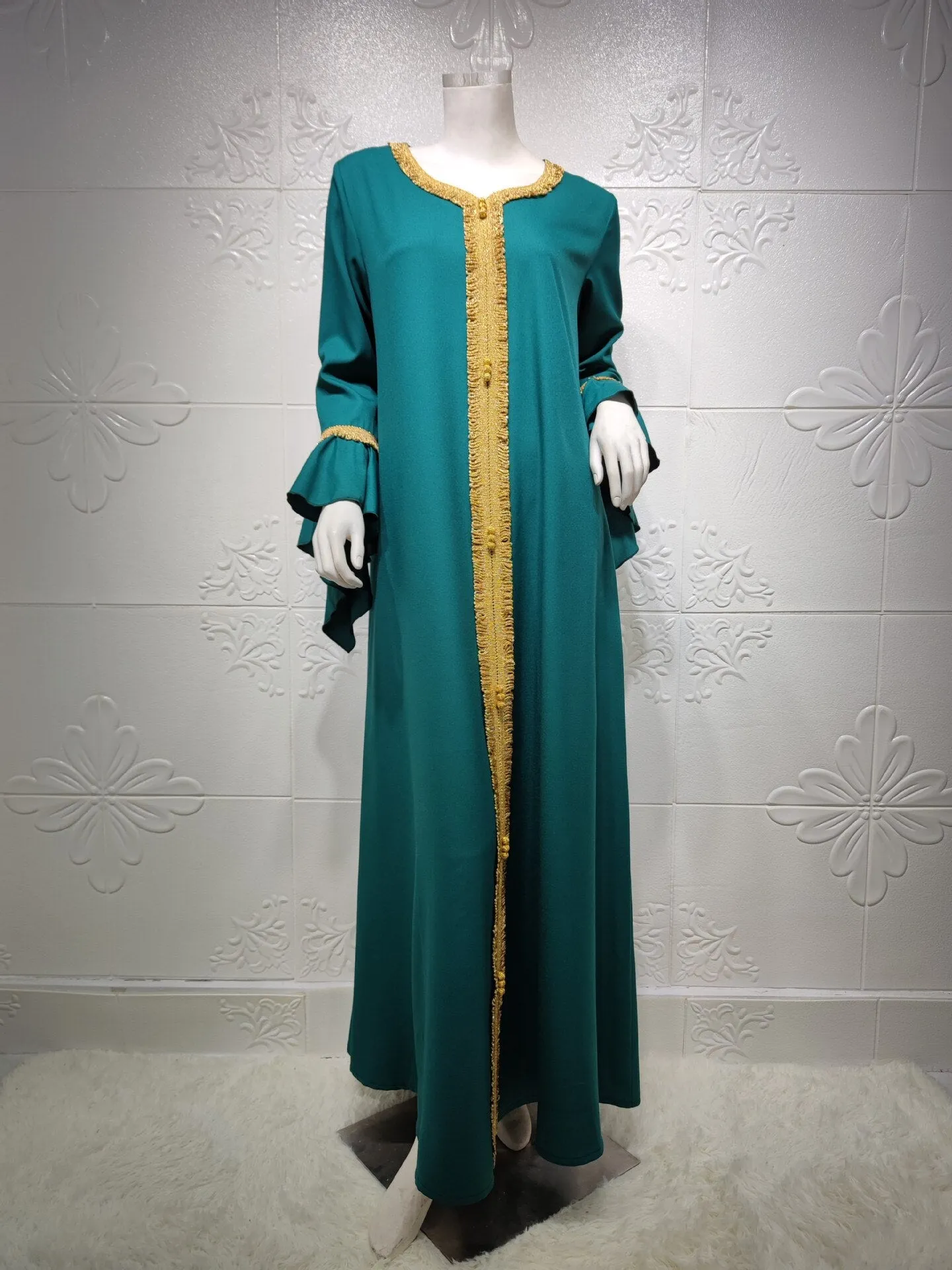 Wjczt Eid Style Abayas For Woman Dubai Fashion Polyester Chiffon Plus Size Long Muslim Dress Appliques Diamonds Robe Femme