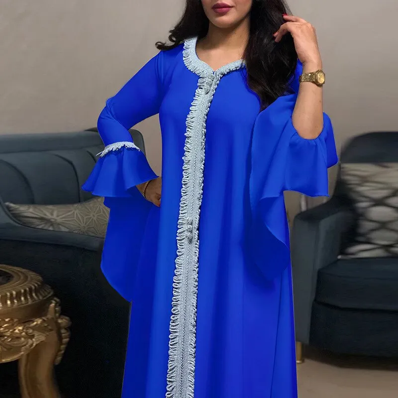 Wjczt Eid Style Abayas For Woman Dubai Fashion Polyester Chiffon Plus Size Long Muslim Dress Appliques Diamonds Robe Femme