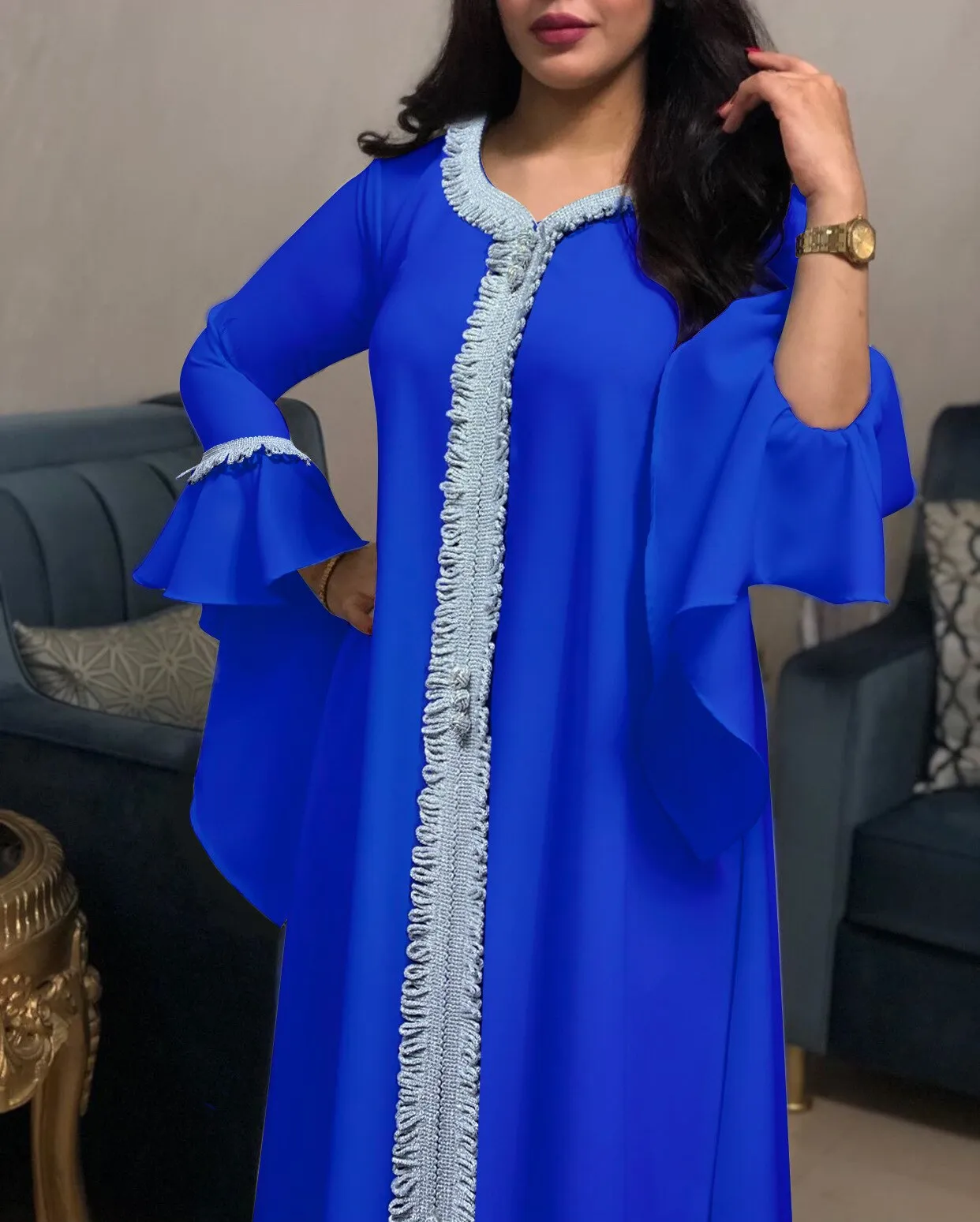 Wjczt Eid Style Abayas For Woman Dubai Fashion Polyester Chiffon Plus Size Long Muslim Dress Appliques Diamonds Robe Femme