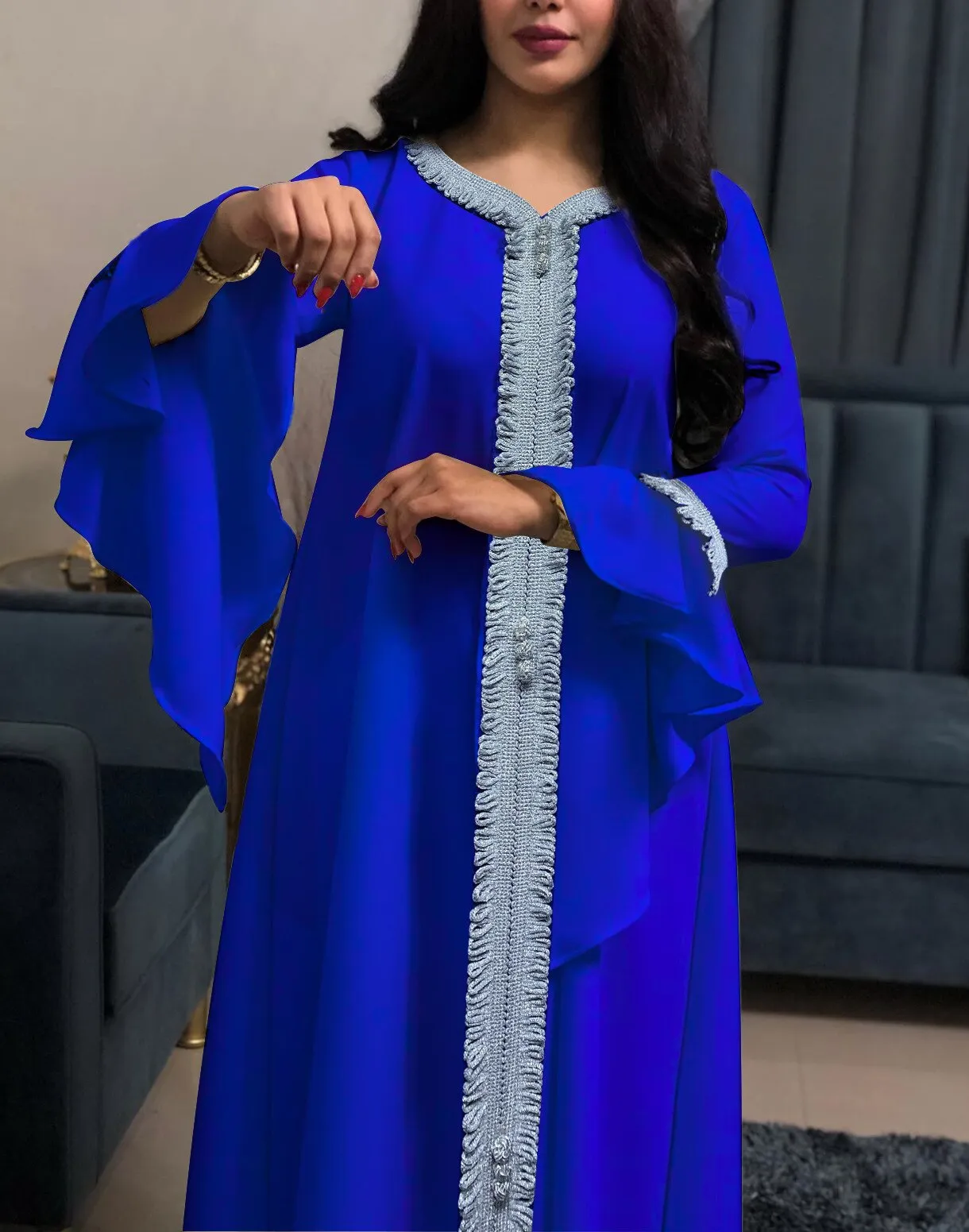 Wjczt Eid Style Abayas For Woman Dubai Fashion Polyester Chiffon Plus Size Long Muslim Dress Appliques Diamonds Robe Femme