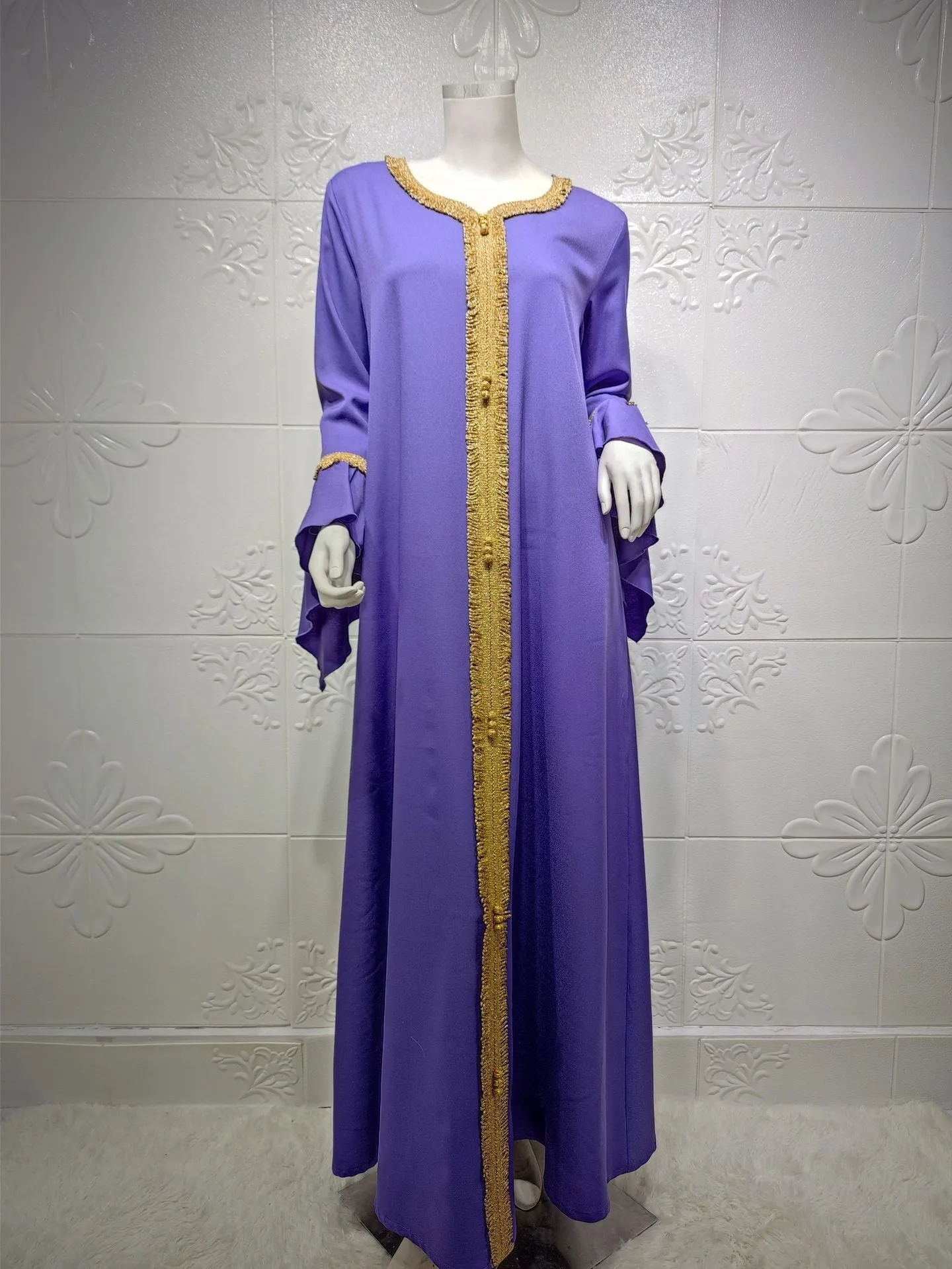 Wjczt Eid Style Abayas For Woman Dubai Fashion Polyester Chiffon Plus Size Long Muslim Dress Appliques Diamonds Robe Femme
