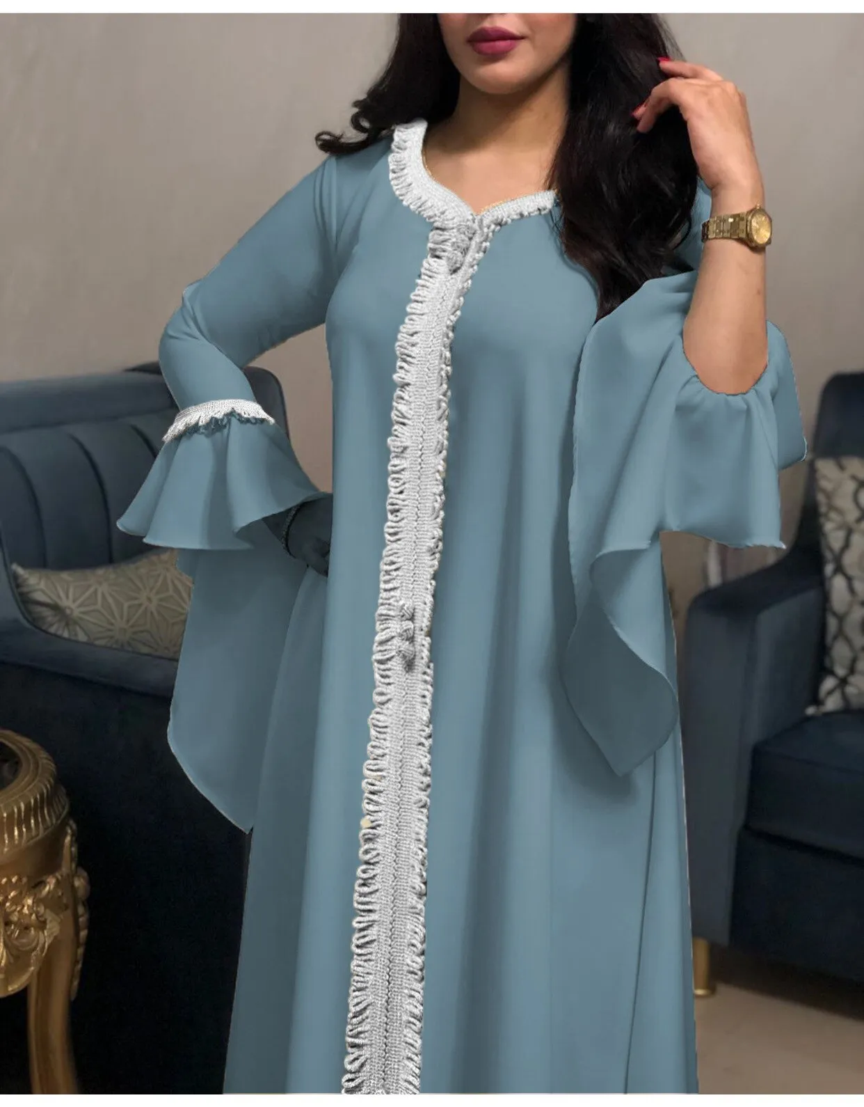 Wjczt Eid Style Abayas For Woman Dubai Fashion Polyester Chiffon Plus Size Long Muslim Dress Appliques Diamonds Robe Femme
