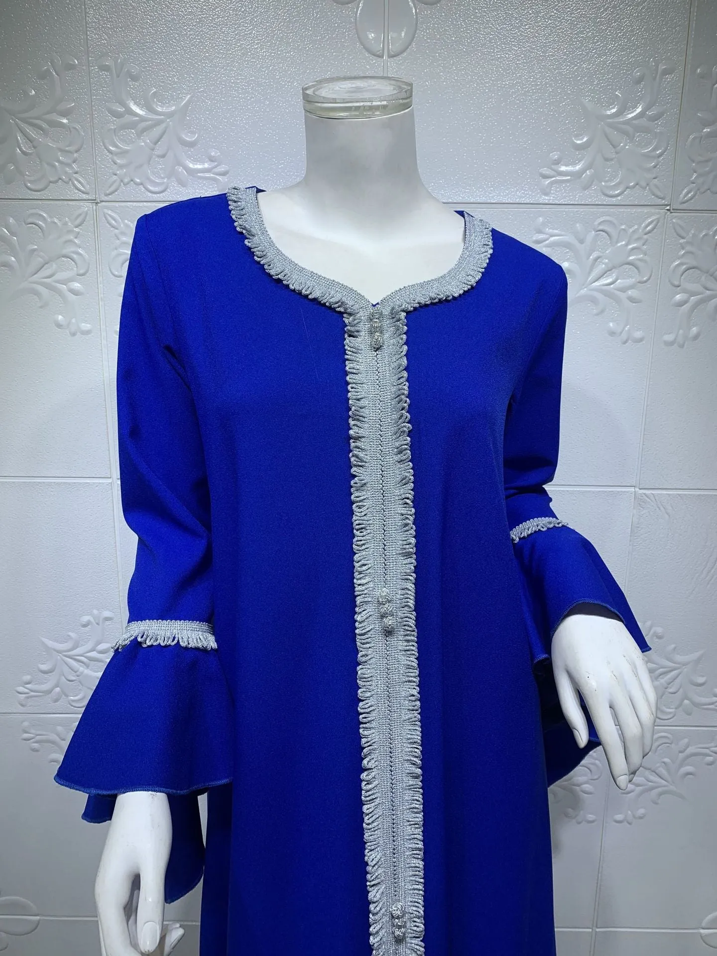 Wjczt Eid Style Abayas For Woman Dubai Fashion Polyester Chiffon Plus Size Long Muslim Dress Appliques Diamonds Robe Femme
