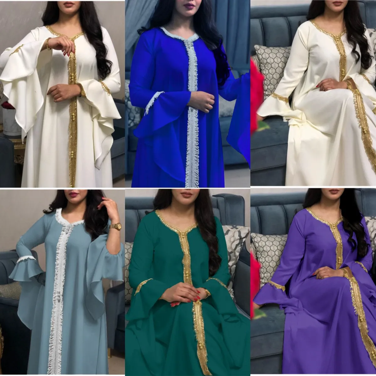 Wjczt Eid Style Abayas For Woman Dubai Fashion Polyester Chiffon Plus Size Long Muslim Dress Appliques Diamonds Robe Femme