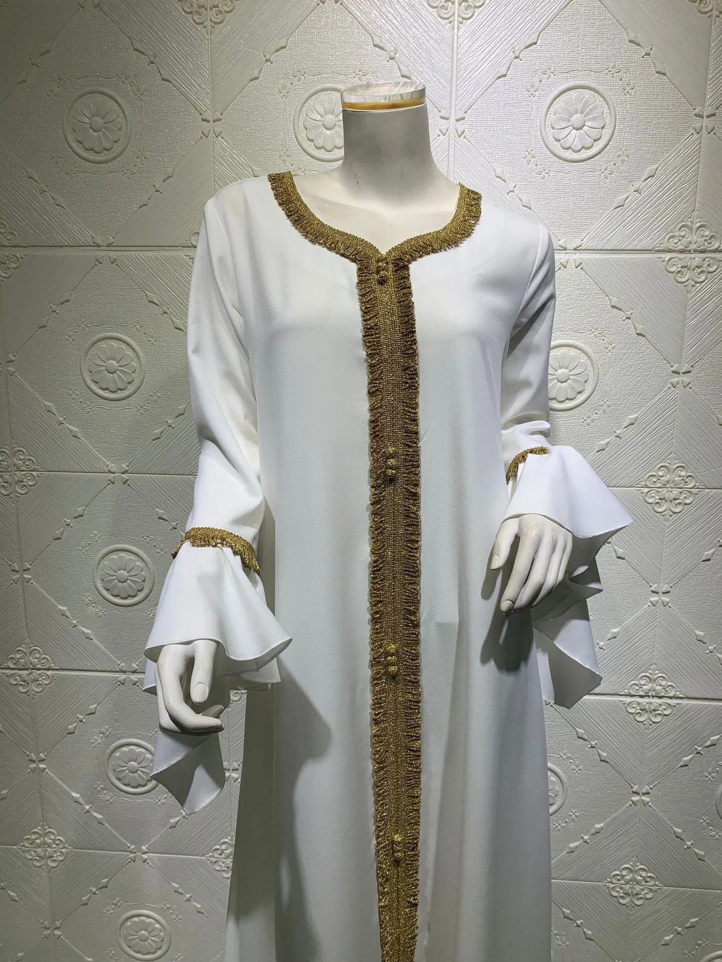 Wjczt Eid Style Abayas For Woman Dubai Fashion Polyester Chiffon Plus Size Long Muslim Dress Appliques Diamonds Robe Femme
