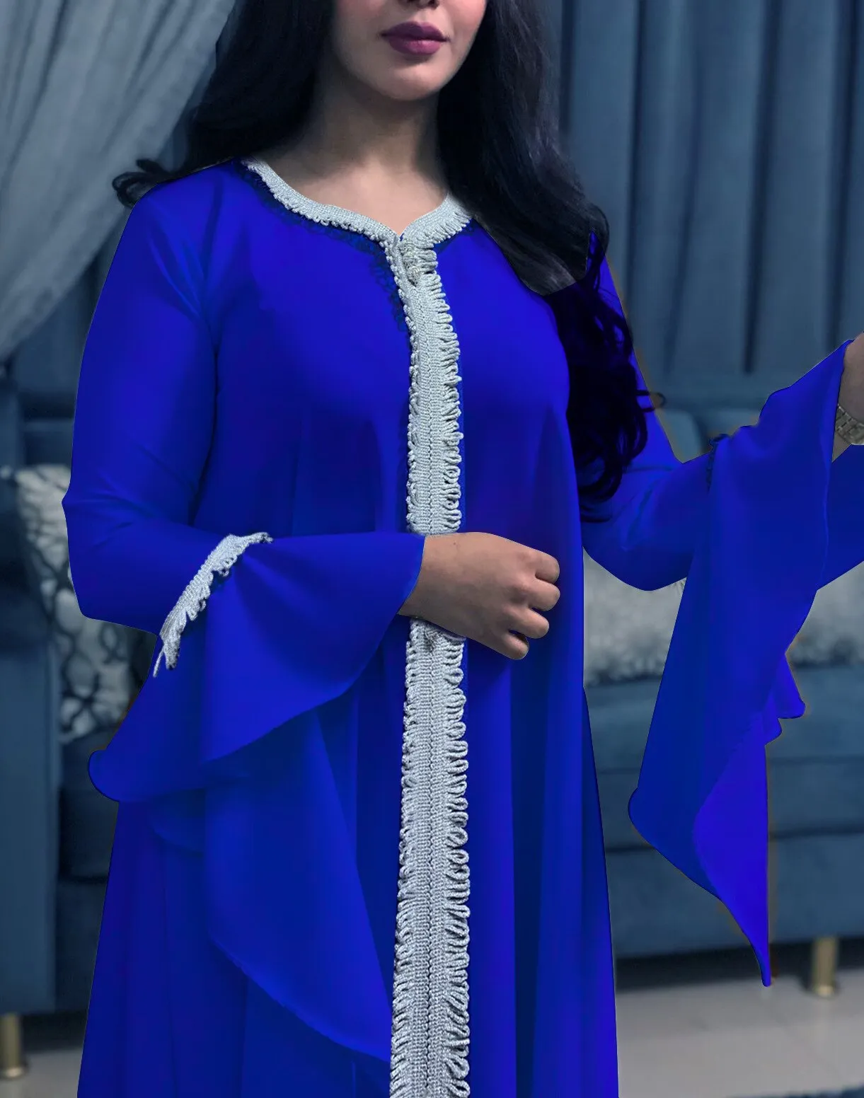 Wjczt Eid Style Abayas For Woman Dubai Fashion Polyester Chiffon Plus Size Long Muslim Dress Appliques Diamonds Robe Femme