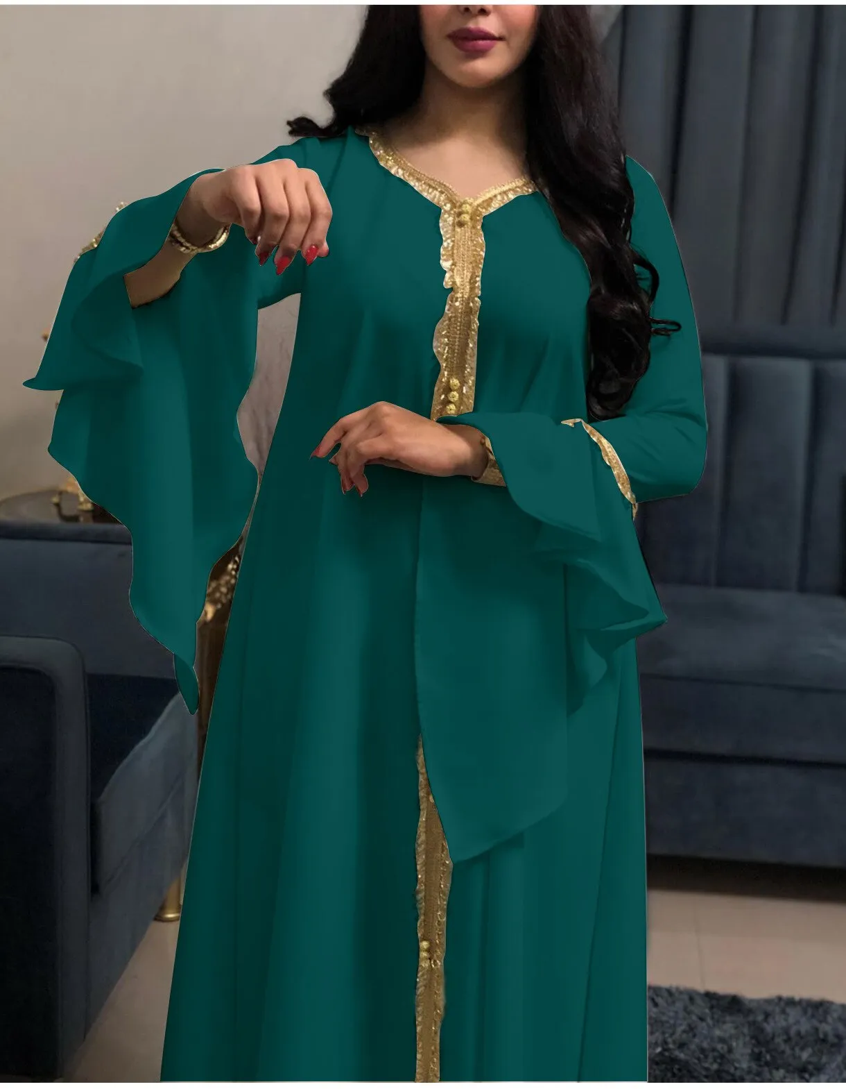 Wjczt Eid Style Abayas For Woman Dubai Fashion Polyester Chiffon Plus Size Long Muslim Dress Appliques Diamonds Robe Femme