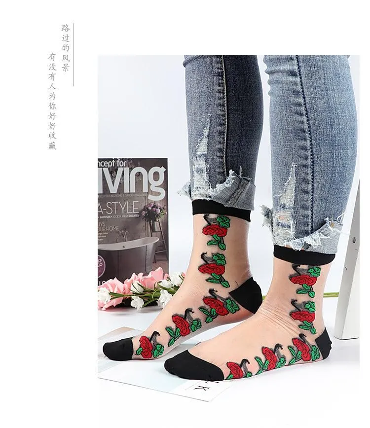 Women Transparent Lace Ruffle Soft  Sheer Silk Elastic Mesh Frill Trim Socks