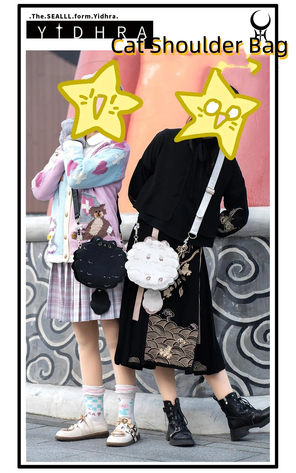 Yidhra~Printed Kawaii Cat Leather Shoulder Bag
